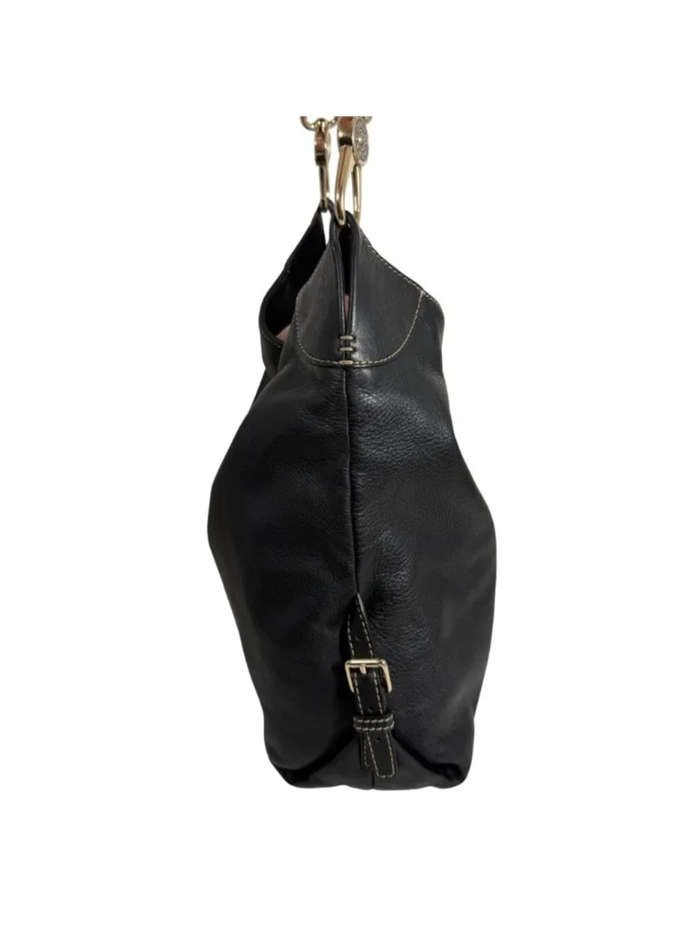 Dooney Bourke Black Leather Large Slouchy Hobo Shoulder Bag Toggle Clasp Strap